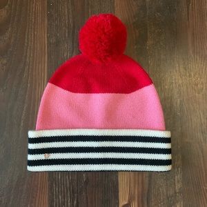 NWOT Kate Spade Color Block Striped Pom Beanie Hat